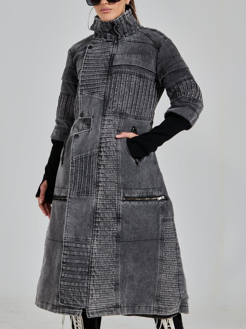 Vintage Patchwork Denim Trench Coat