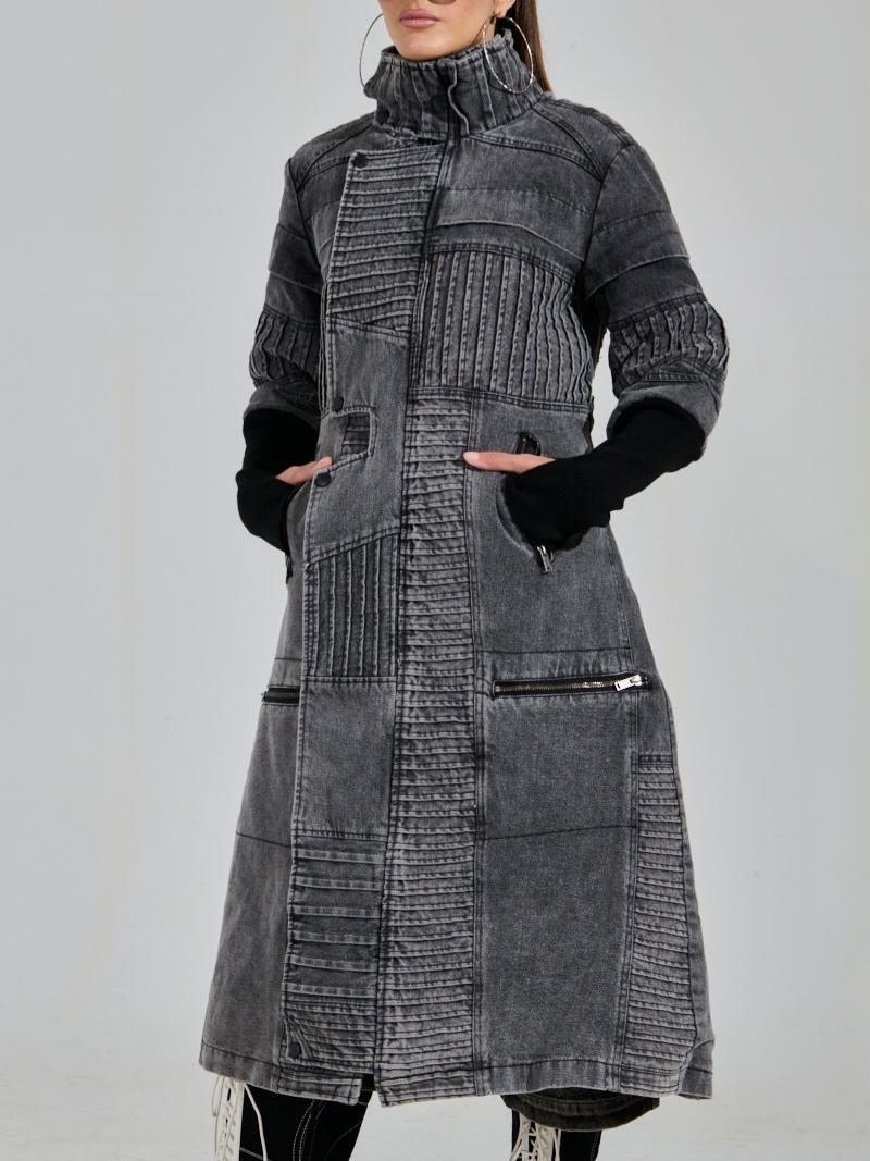 Vintage Patchwork Denim Trench Coat