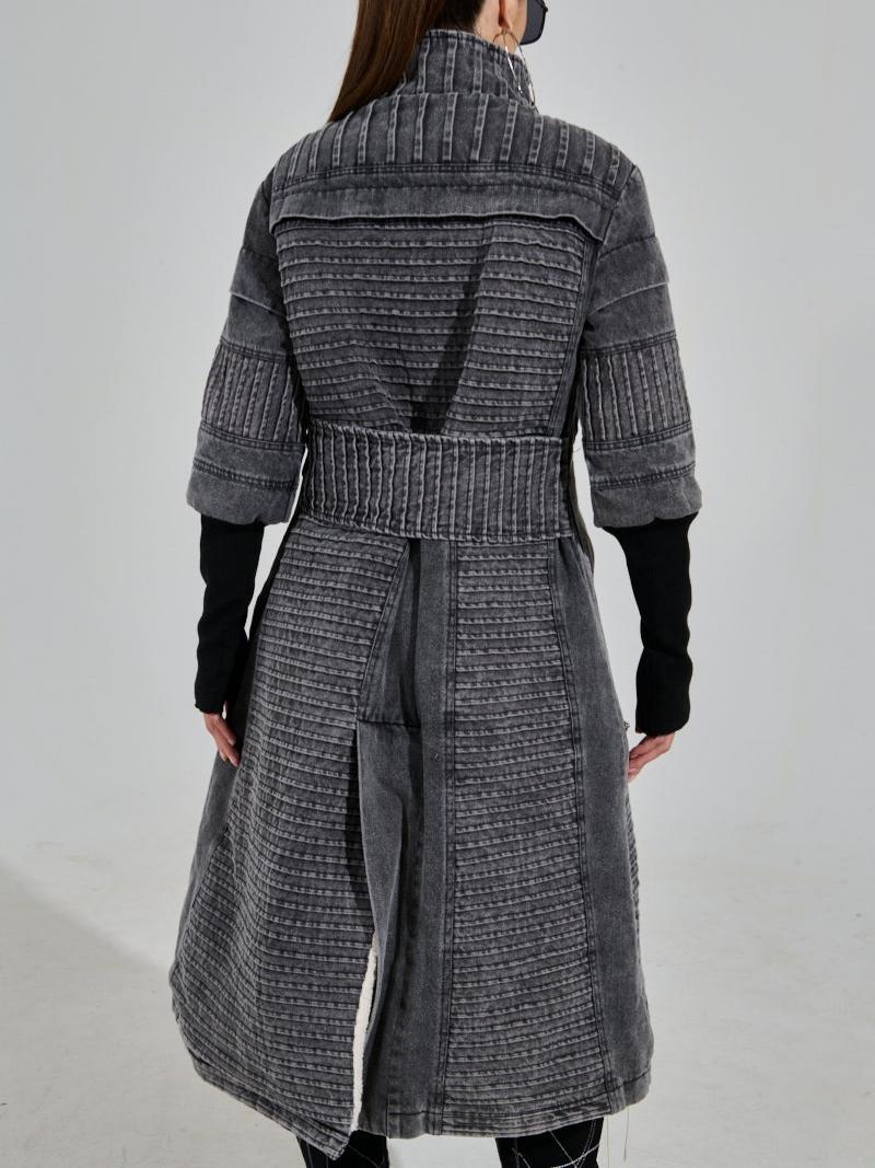 Vintage Patchwork Denim Trench Coat