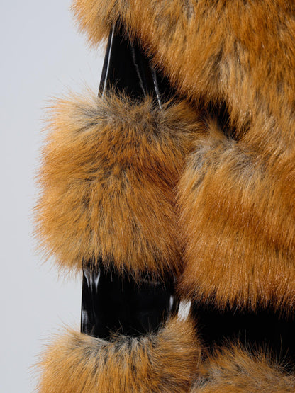 Luxury Red Fox Fur Patchwork Long Coat