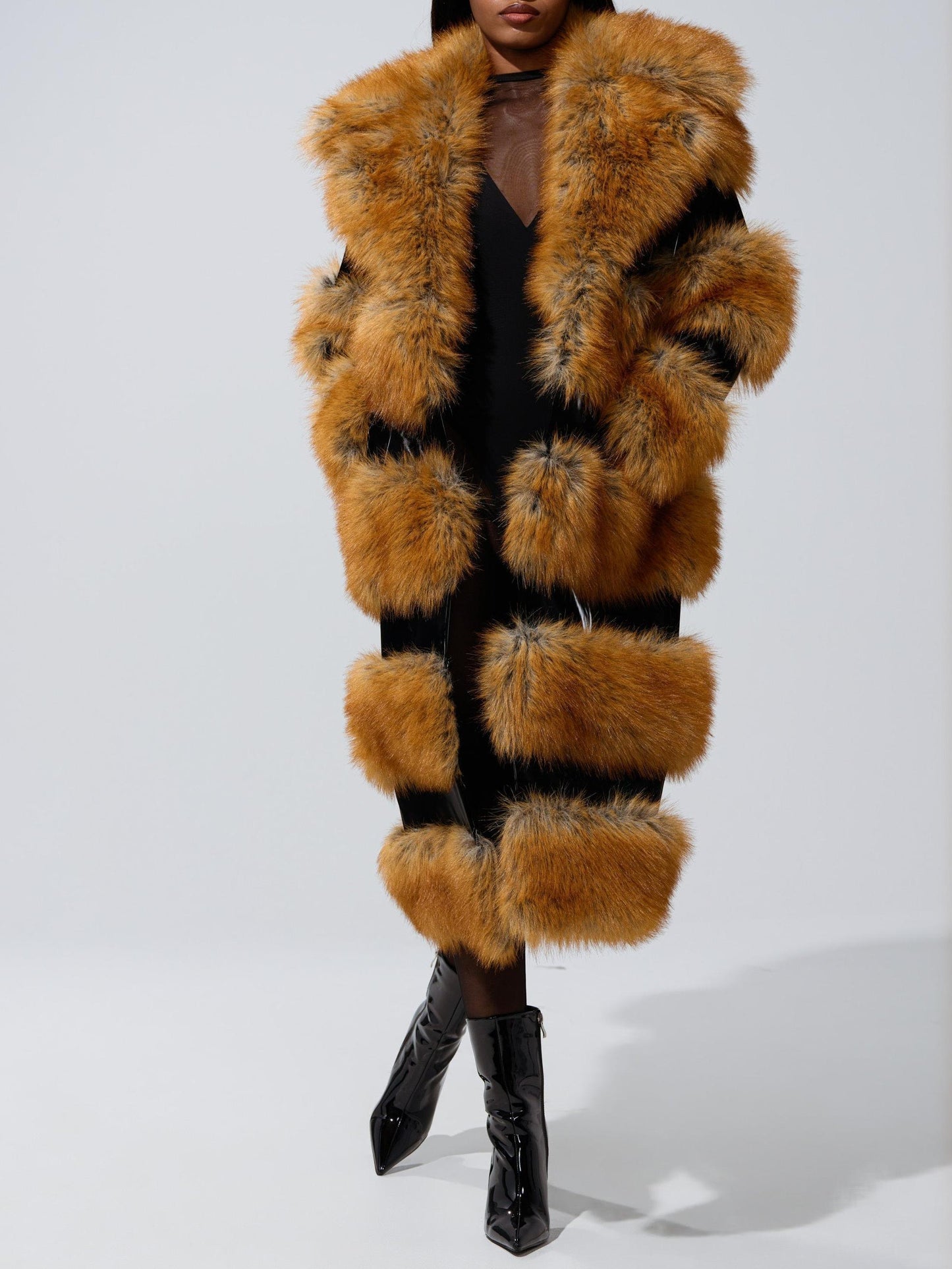 Luxury Red Fox Fur Patchwork Long Coat