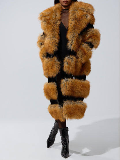 Luxury Red Fox Fur Patchwork Long Coat