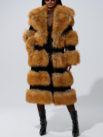 Luxury Red Fox Fur Patchwork Long Coat