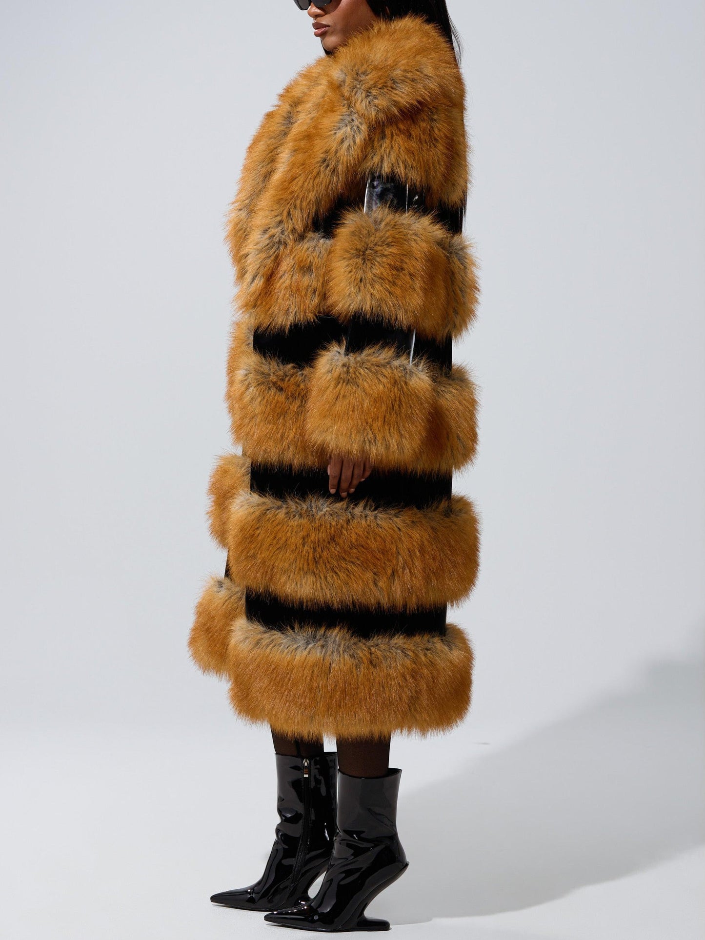 Luxury Red Fox Fur Patchwork Long Coat
