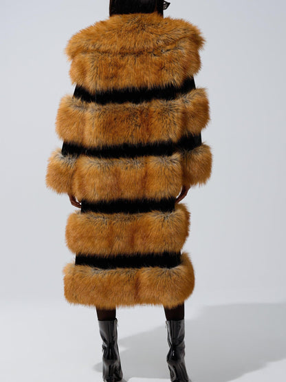 Luxury Red Fox Fur Patchwork Long Coat