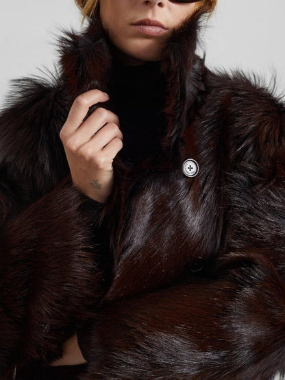 Plum Faux Fur Stand Collar Oversized Coat