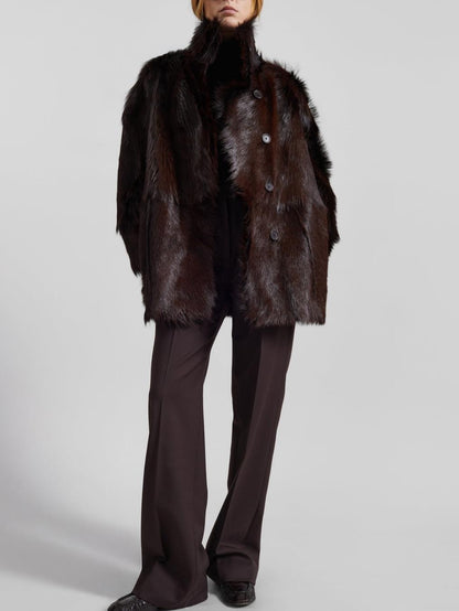 Plum Faux Fur Stand Collar Oversized Coat