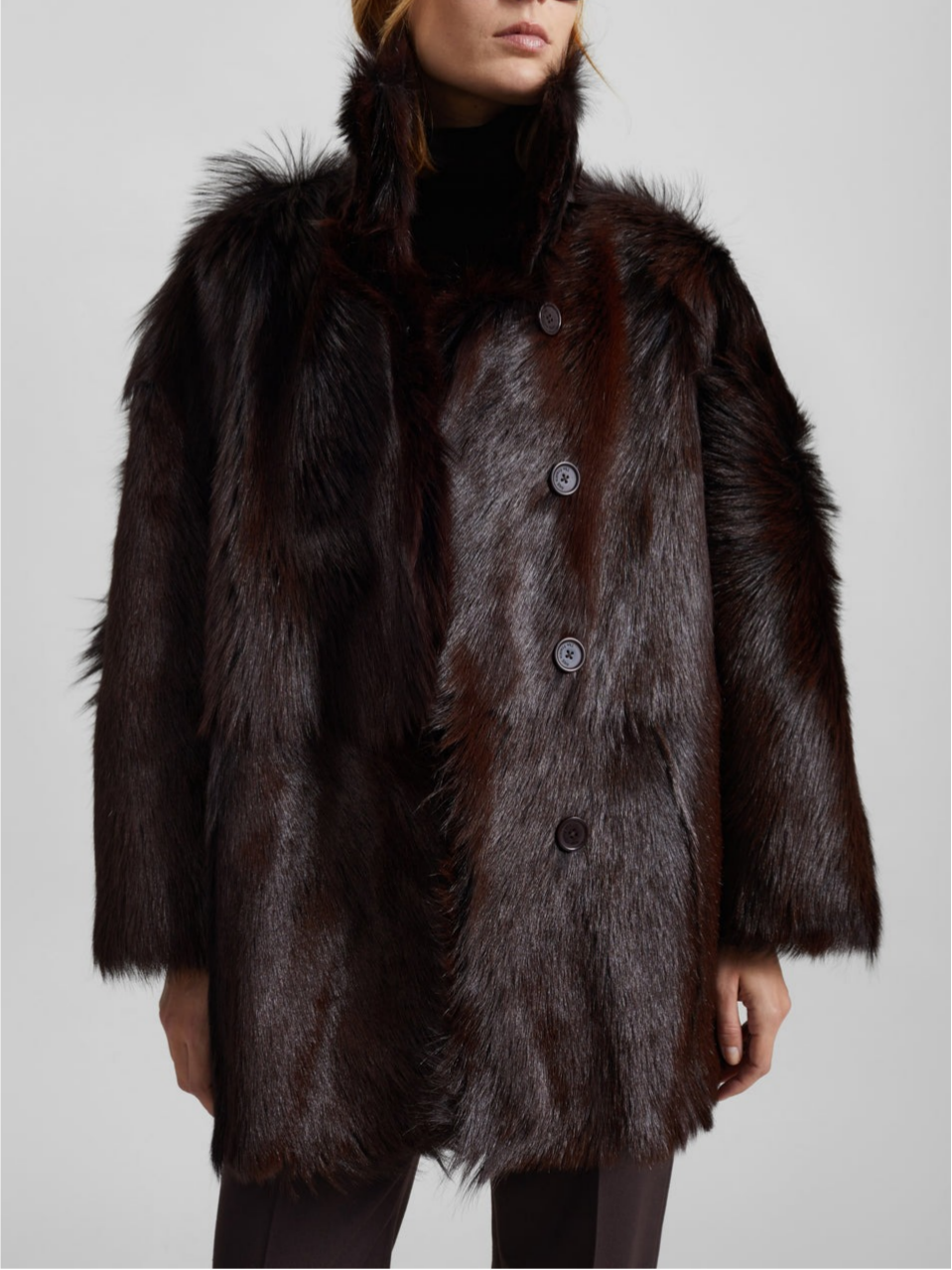 Plum Faux Fur Stand Collar Oversized Coat