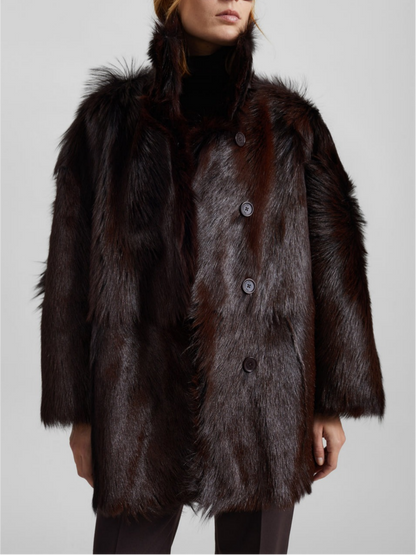 Plum Faux Fur Stand Collar Oversized Coat