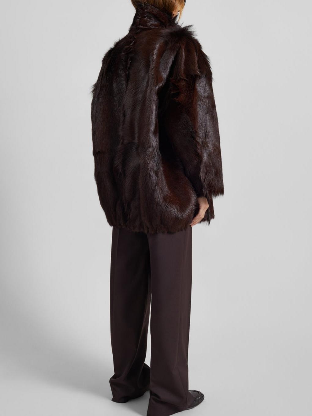 Plum Faux Fur Stand Collar Oversized Coat