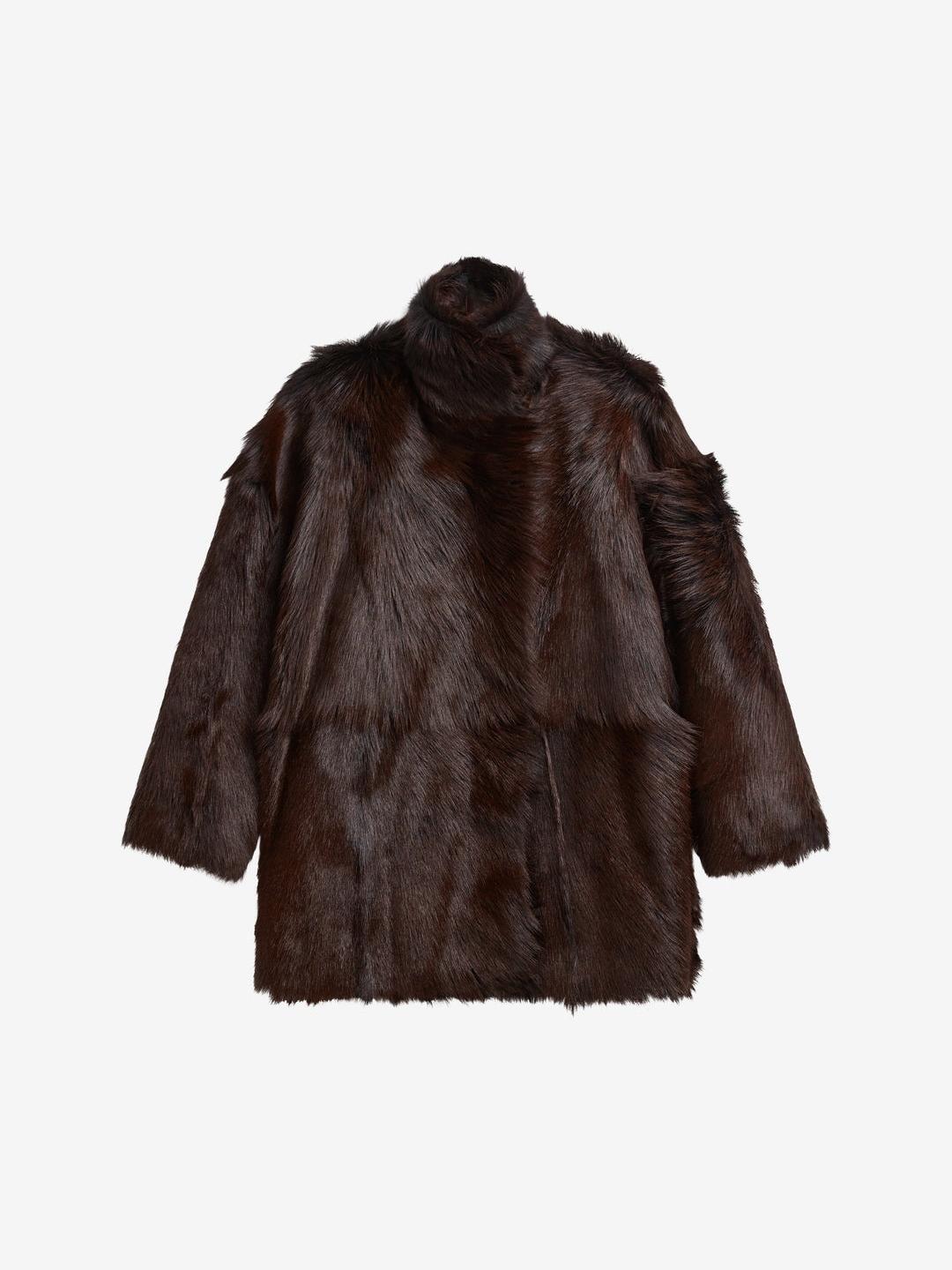 Plum Faux Fur Stand Collar Oversized Coat