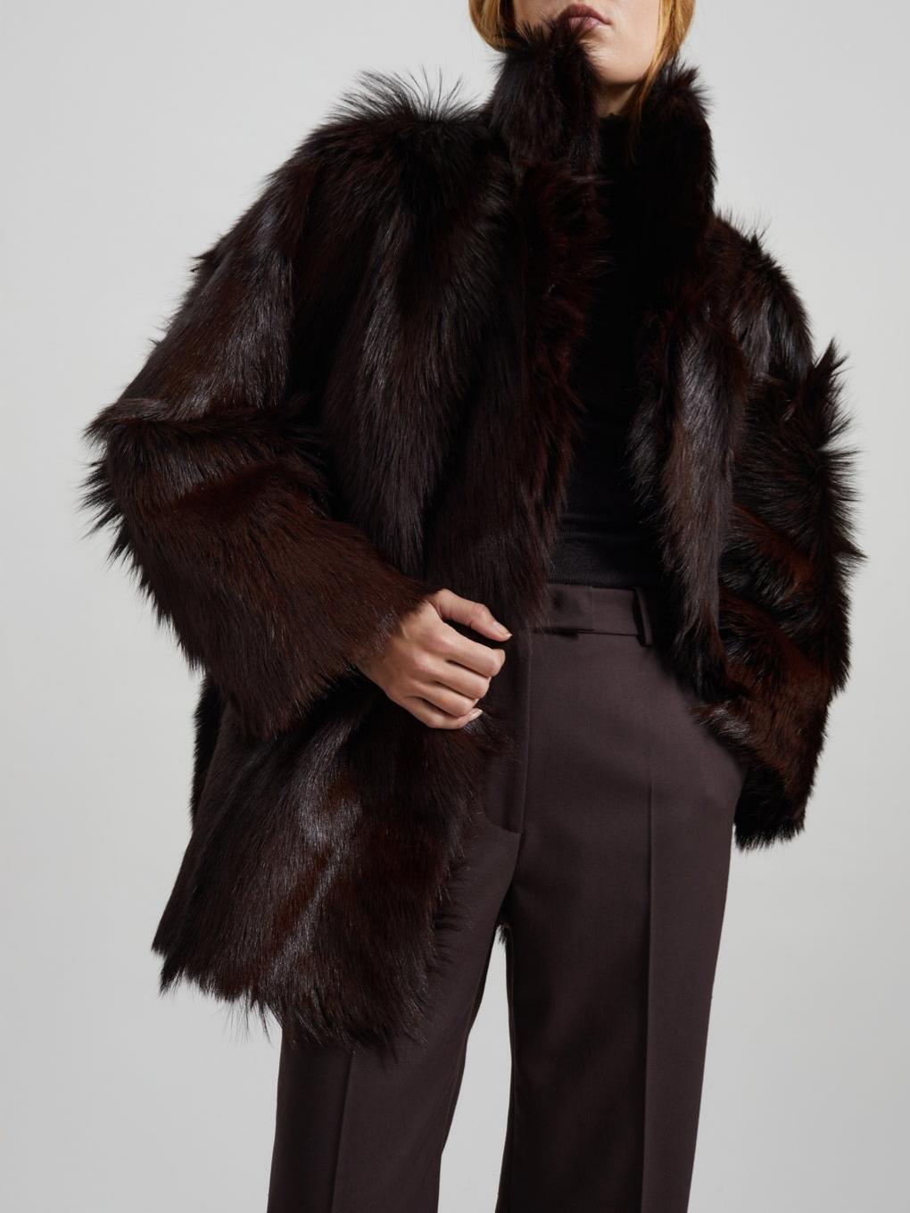 Plum Faux Fur Stand Collar Oversized Coat