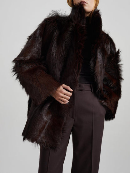 Plum Faux Fur Stand Collar Oversized Coat