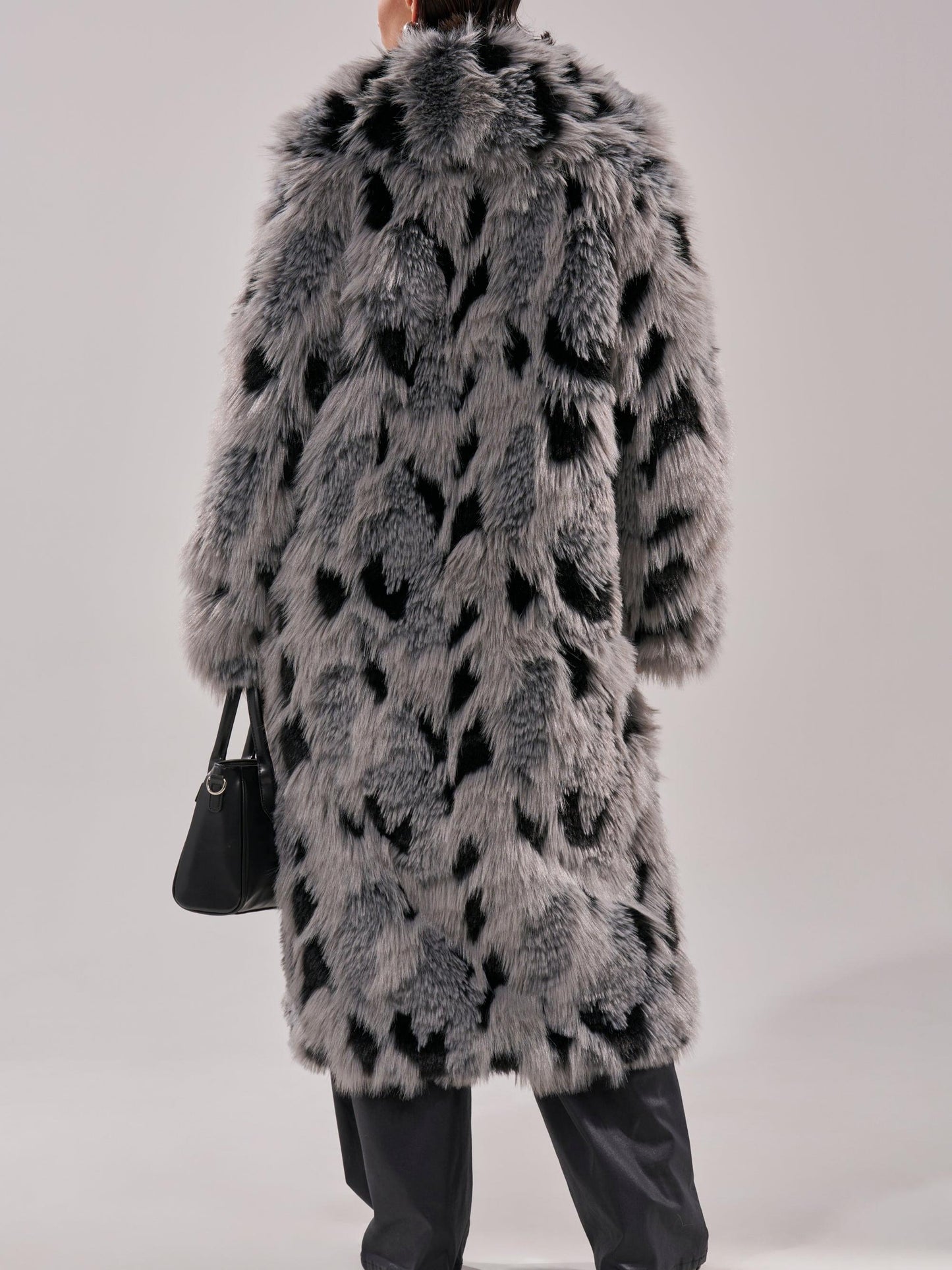 Edgy Chic Style Gray & Black Faux Fur Long Coat