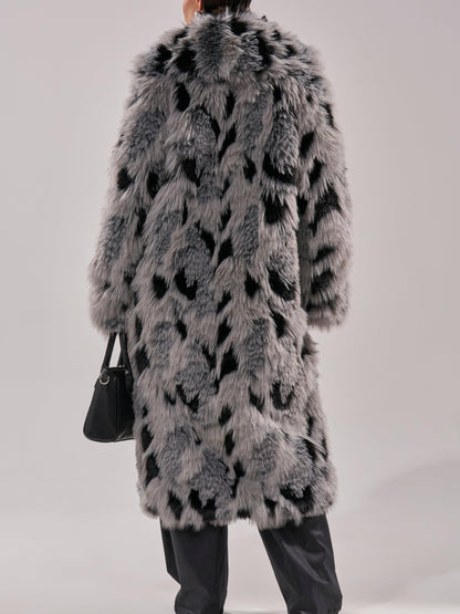 Edgy Chic Style Gray & Black Faux Fur Long Coat