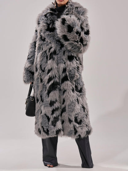 Edgy Chic Style Gray & Black Faux Fur Long Coat