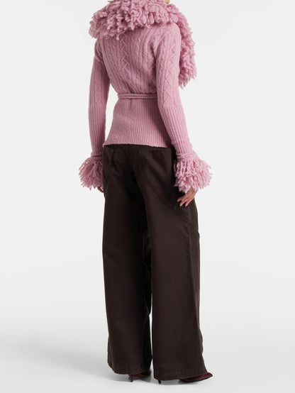 Bubblegum Pink Chunky Fuzzy Collar Knit Cardigan