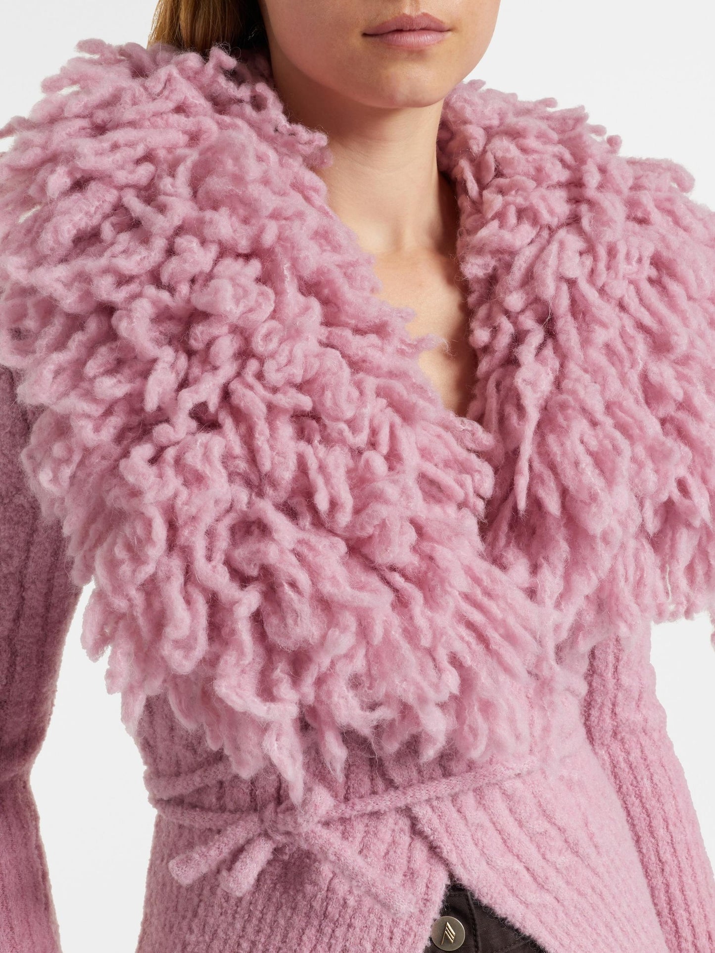 Bubblegum Pink Chunky Fuzzy Collar Knit Cardigan