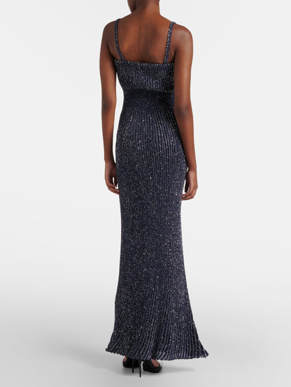 Spaghetti Strap Grey Sequin Knit Maxi Dress