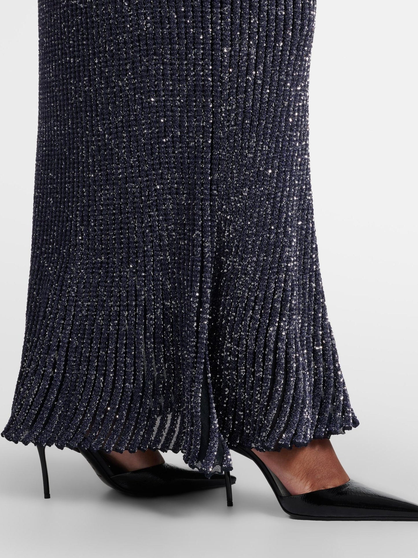 Spaghetti Strap Grey Sequin Knit Maxi Dress