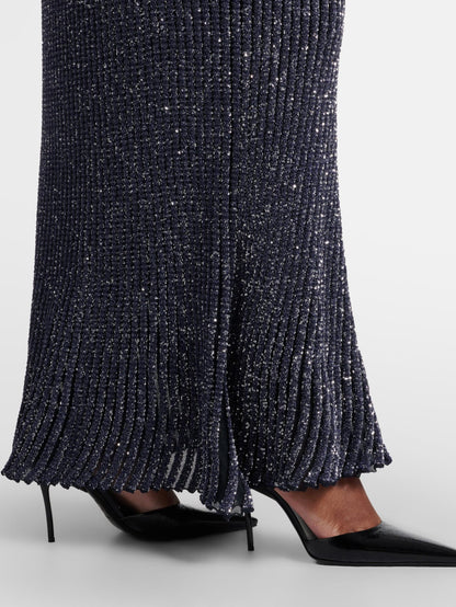 Spaghetti Strap Grey Sequin Knit Maxi Dress