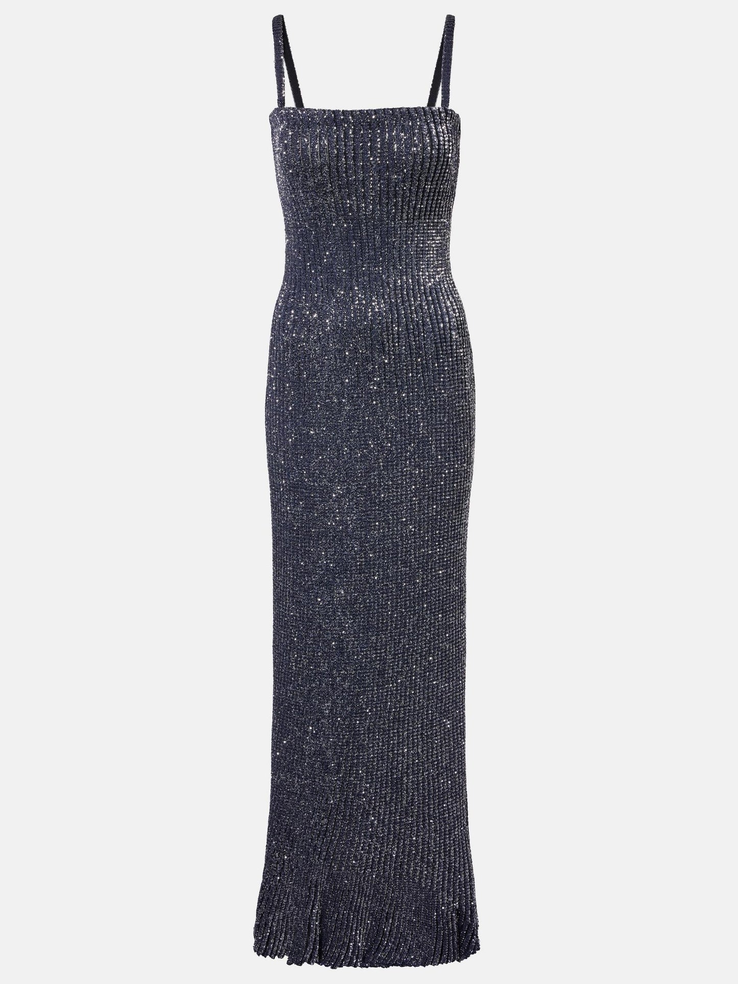 Spaghetti Strap Grey Sequin Knit Maxi Dress