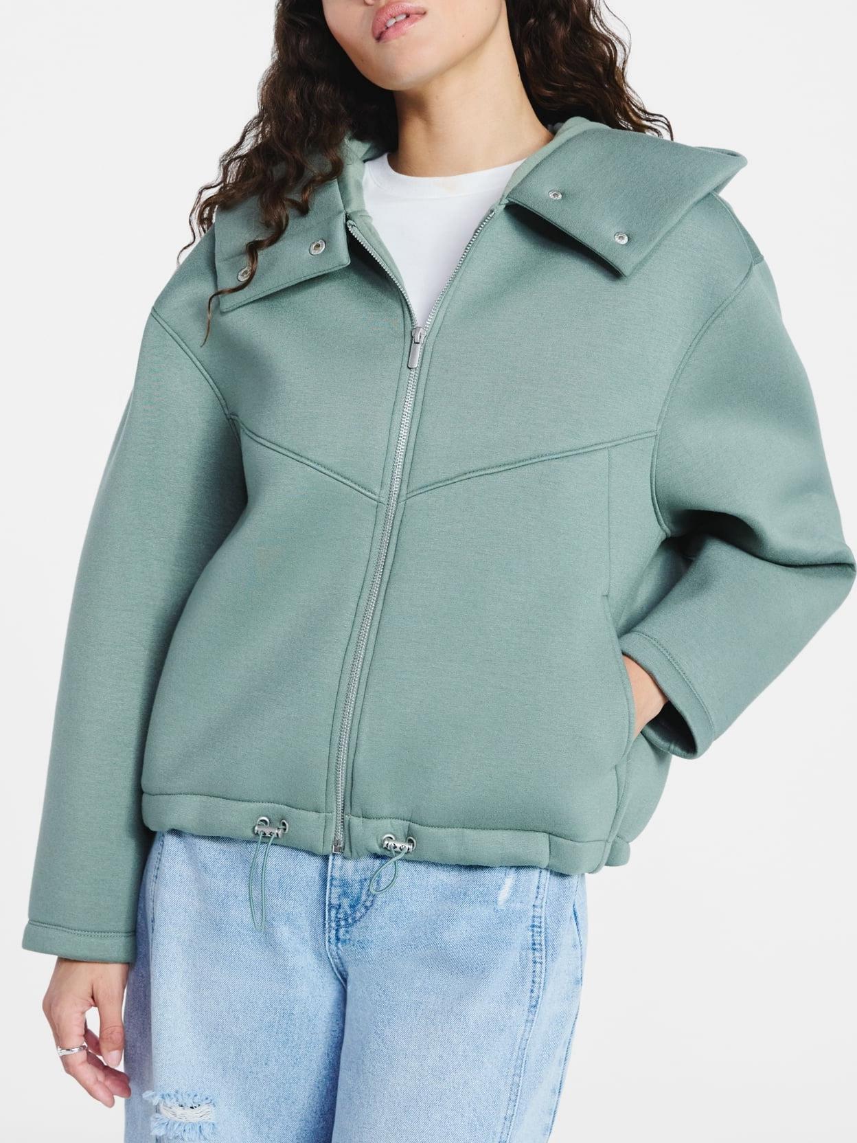 Oversized Scuba Hooded Jacket with Wide Lapel & Drawstring Hem