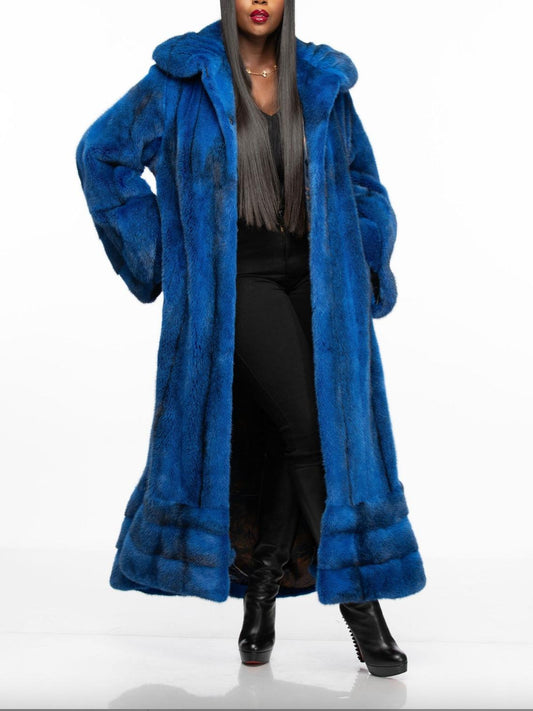 Vibrant Royal Blue Full-Length Mink Fur Coat