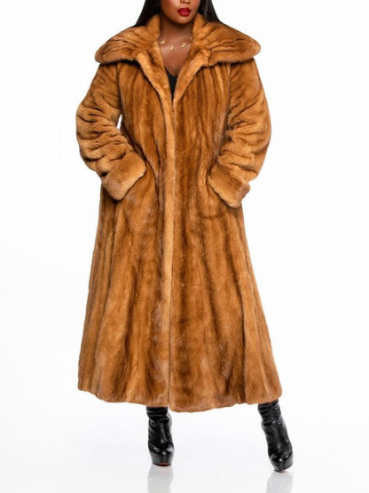 Luxury Wide Lapel Full-Length Mink Fur Coat