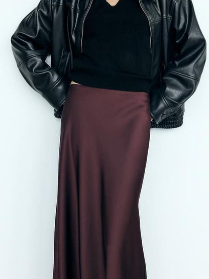 Elegant Burgundy Midi Skirt