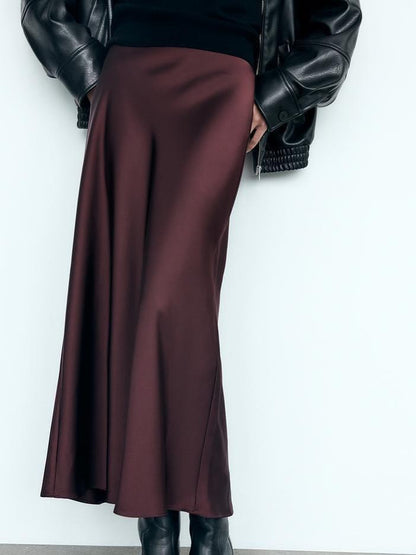 Elegant Burgundy Midi Skirt