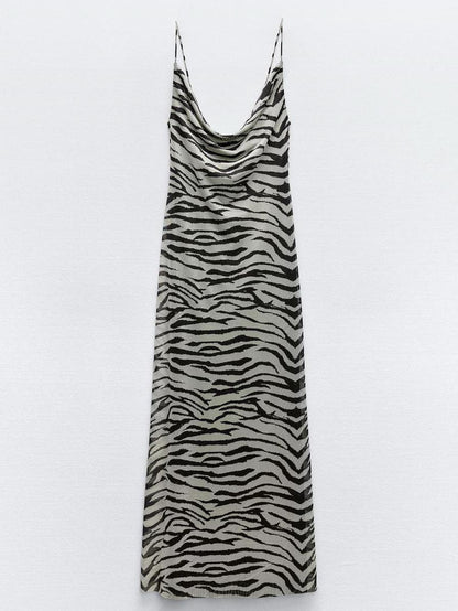 Zebra Brown Print Maxi Dress