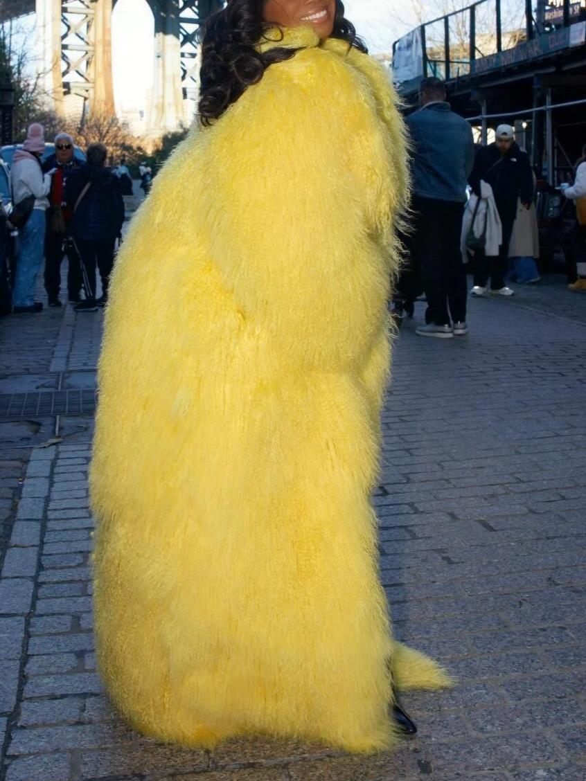 Chic & Warm Winter Outerwear Vibrant Yellow Faux Fur Long Coat