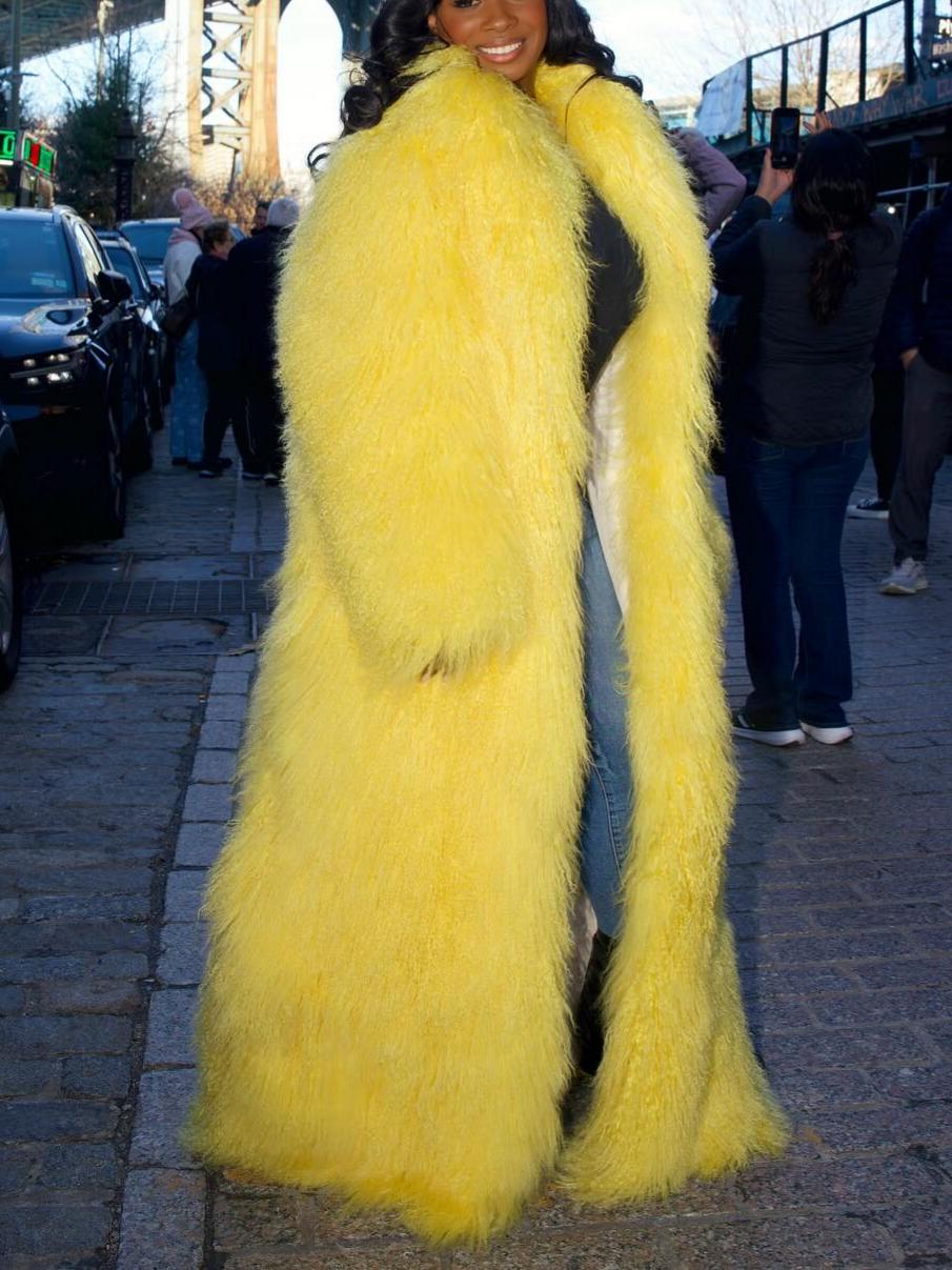 Chic & Warm Winter Outerwear Vibrant Yellow Faux Fur Long Coat