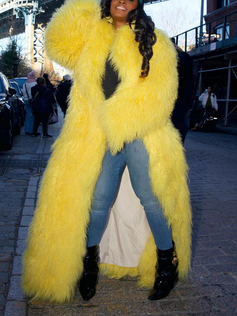 Chic & Warm Winter Outerwear Vibrant Yellow Faux Fur Long Coat
