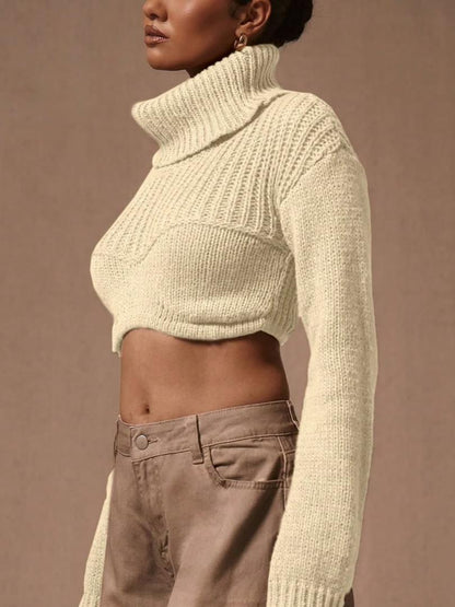 High Neck Corset Knit Crop Sweater