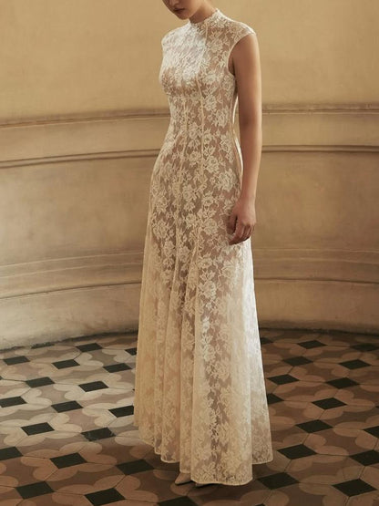 Elegant White Lace Maxi Dress
