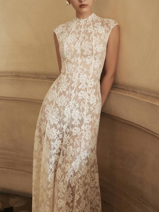 Elegant White Lace Maxi Dress