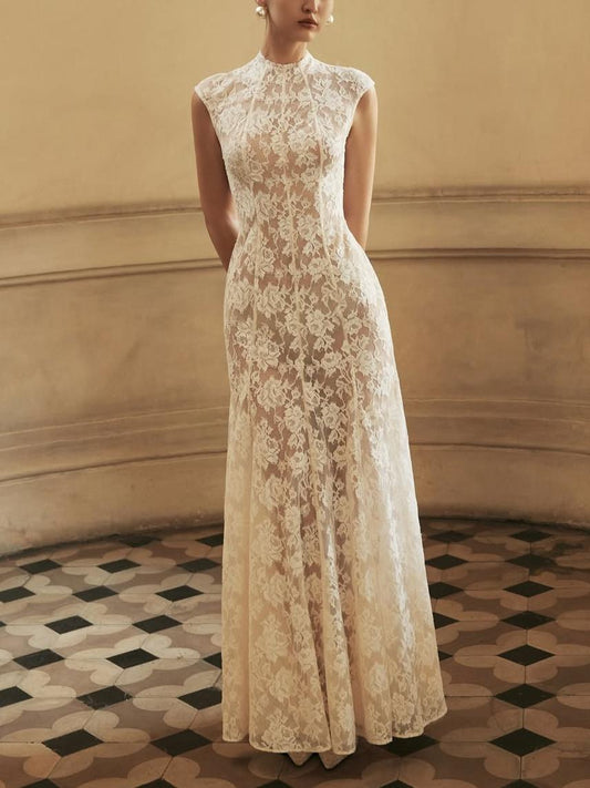 Elegant White Lace Maxi Dress
