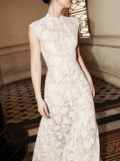 Elegant White Lace Maxi Dress