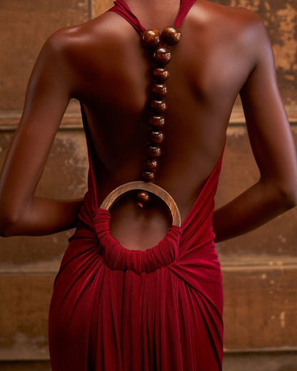 Beaded Backless Cutout & Fringe Hem Satin Bodycon Party Gown