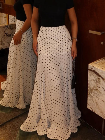 Stylish White Polka - Dot Maxi Skirt