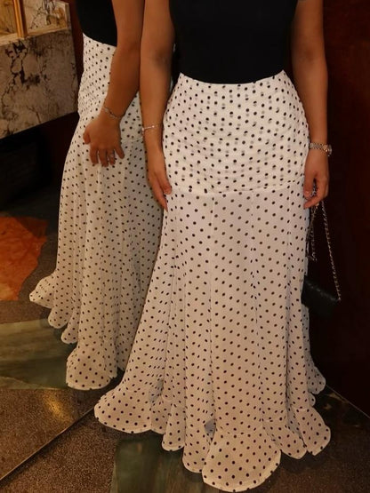 Stylish White Polka - Dot Maxi Skirt