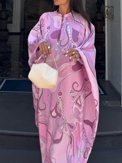 Abstract Patterns Elegant Pink Maxi Kaftan Dress