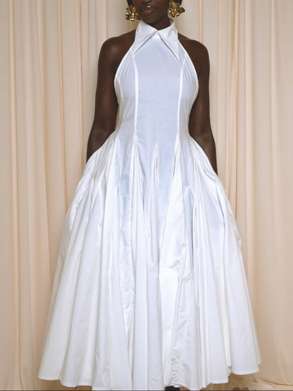 Elegant White Backless Midi Dress