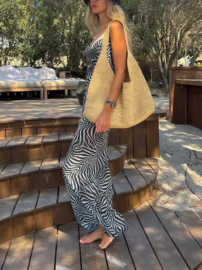 Zebra Brown Print Maxi Dress