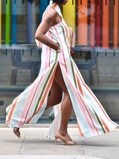 Multi Diamond Stripes Shirt Dress