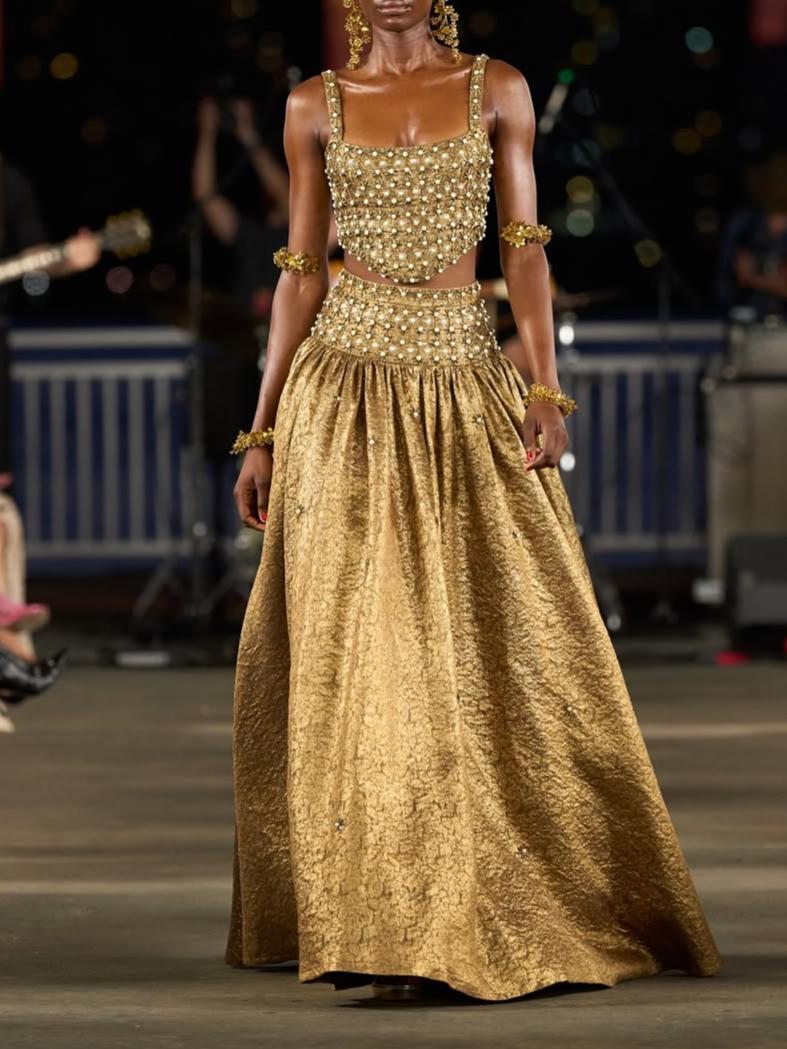 Gold Embellished Two-Piece Gown Set