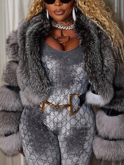 Elegant Silver Fox Fur Cropped Jacket