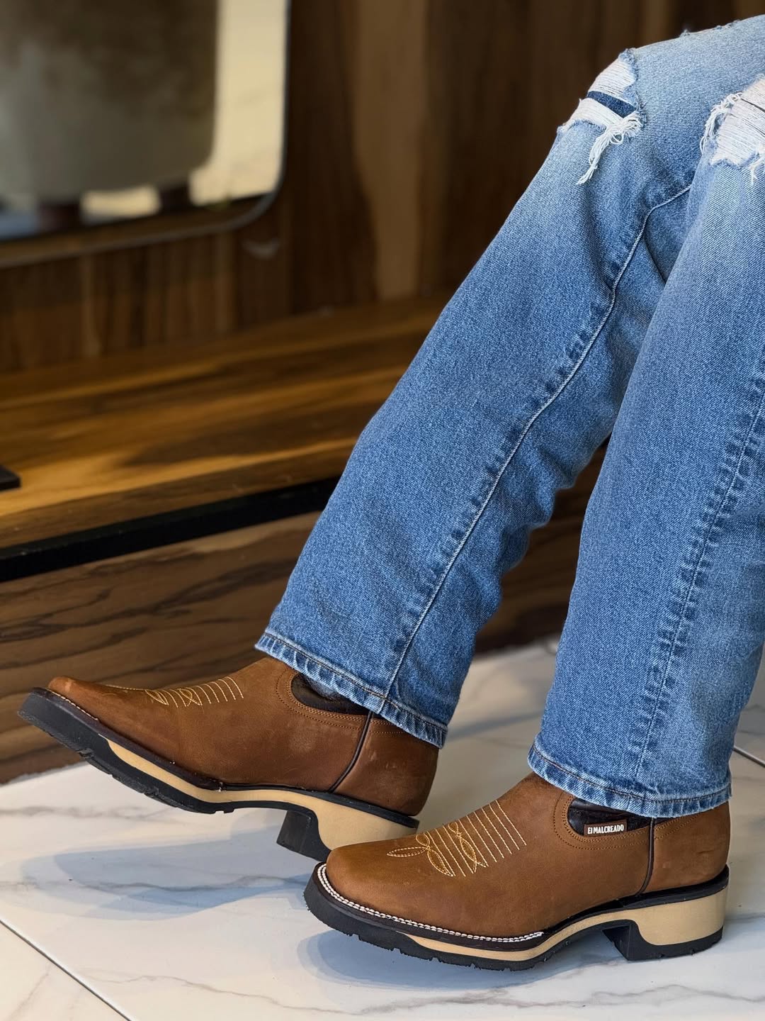 Men's Brown Embroidered Star Detail Cowboy Boots